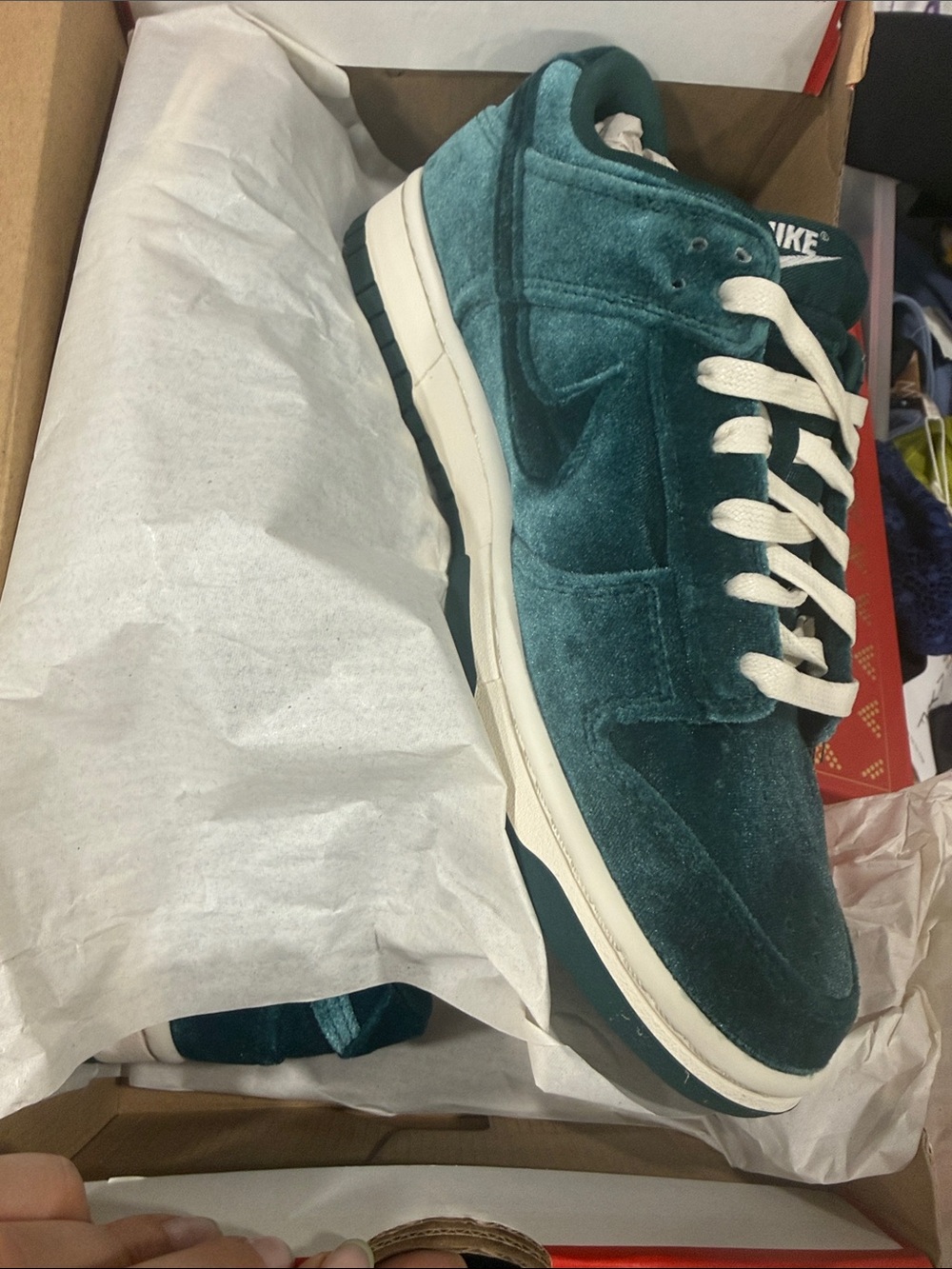 Nike Teal Velvet Low-Top Sneakers with White Laces